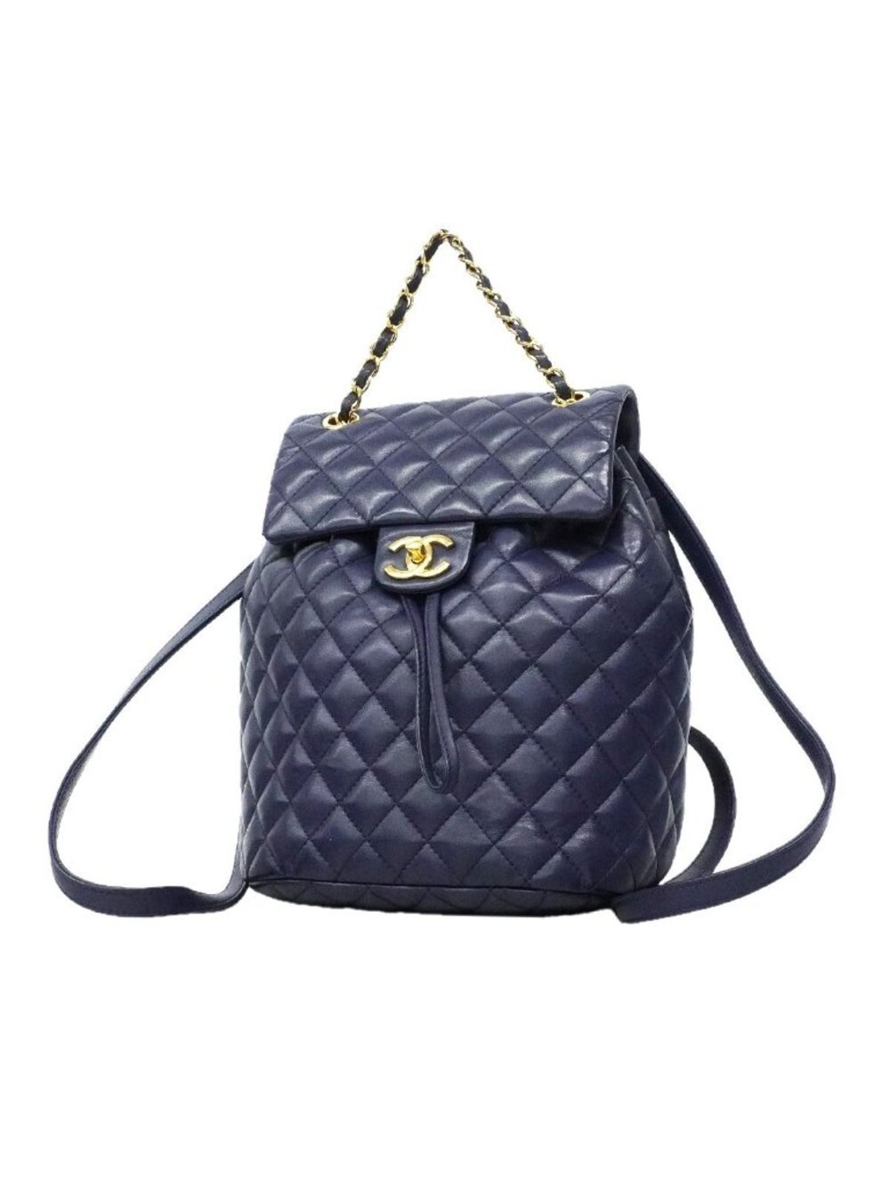Chanel Backpack Quilted Lambskin Navy Gold